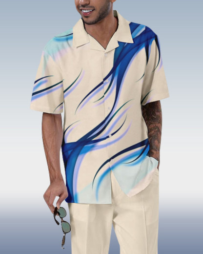 Men's Tie Dye Short Sleeve Shirt Walking Set