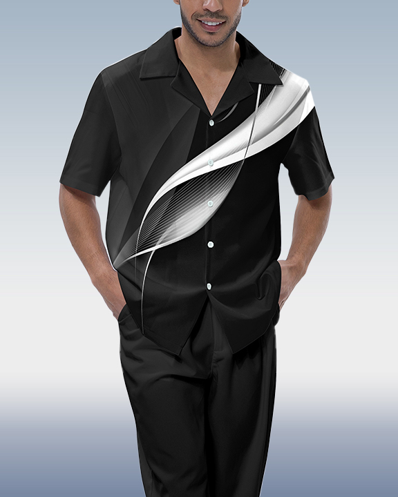 Suitmens Men's Ombre Print Short Sleeve Walking Suit 206