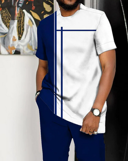 Suitmens Men's Art Print Short Sleeve Suit 227