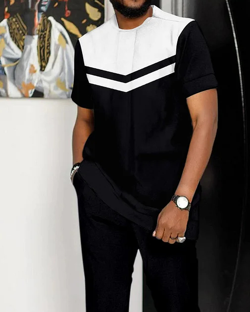 Men's Contrasting Printed Short-Sleeved Suit