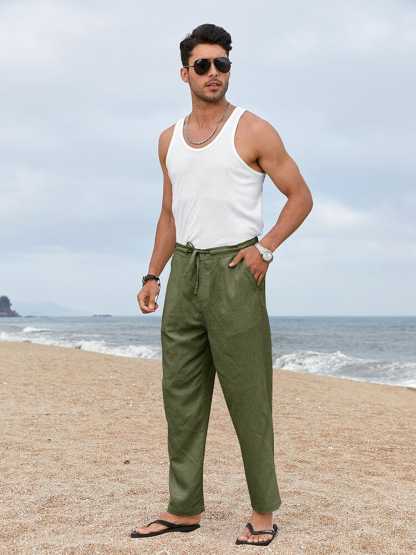 Casual Straight Linen Drawstring Pants