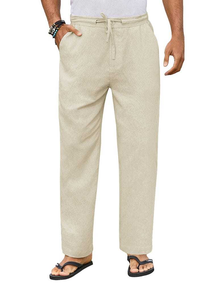 Casual Straight Linen Drawstring Pants