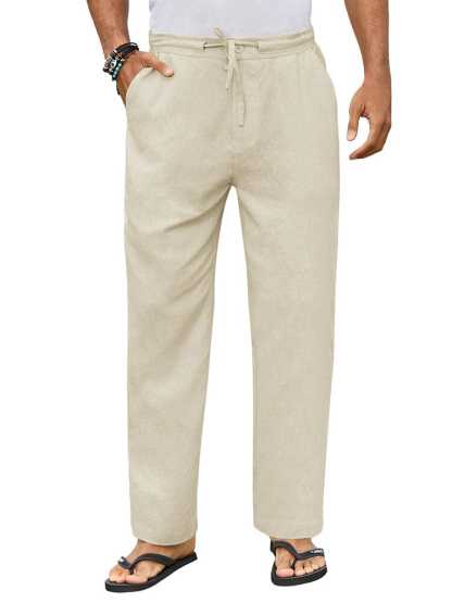 Casual Straight Linen Drawstring Pants