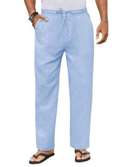 Casual Straight Linen Drawstring Pants