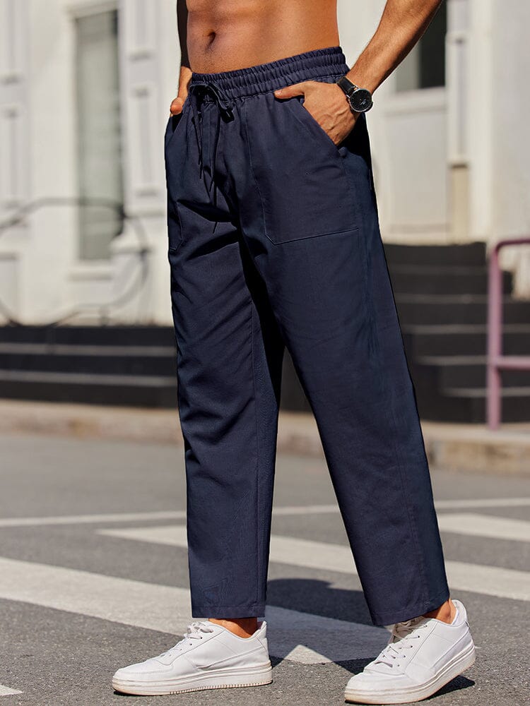 Casual Elastic Waist Linen Blend Pants