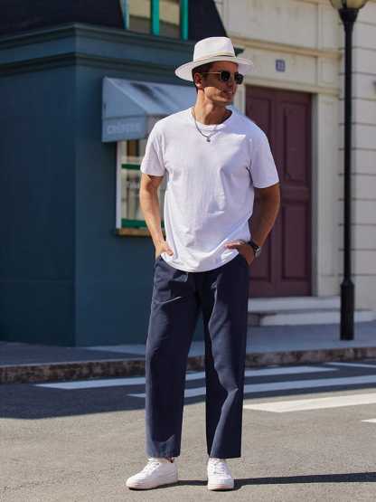 Casual Elastic Waist Linen Blend Pants