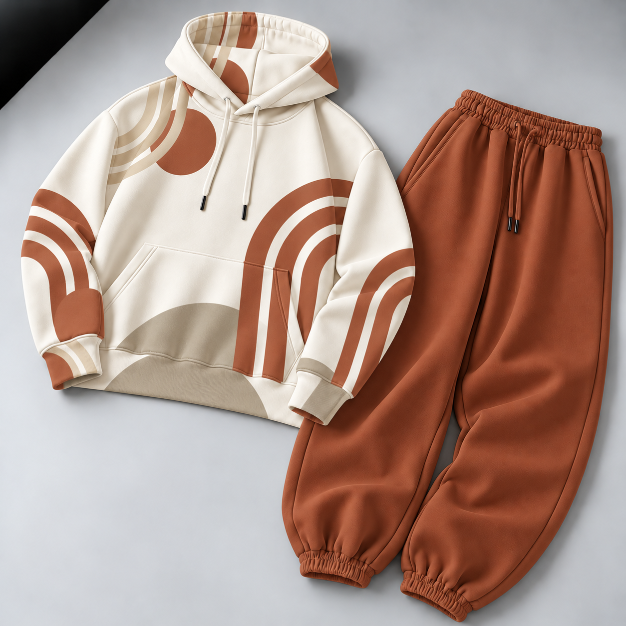 Men's Retro Geometric Print Hoodie & Jogger Pants Two-Piece Set