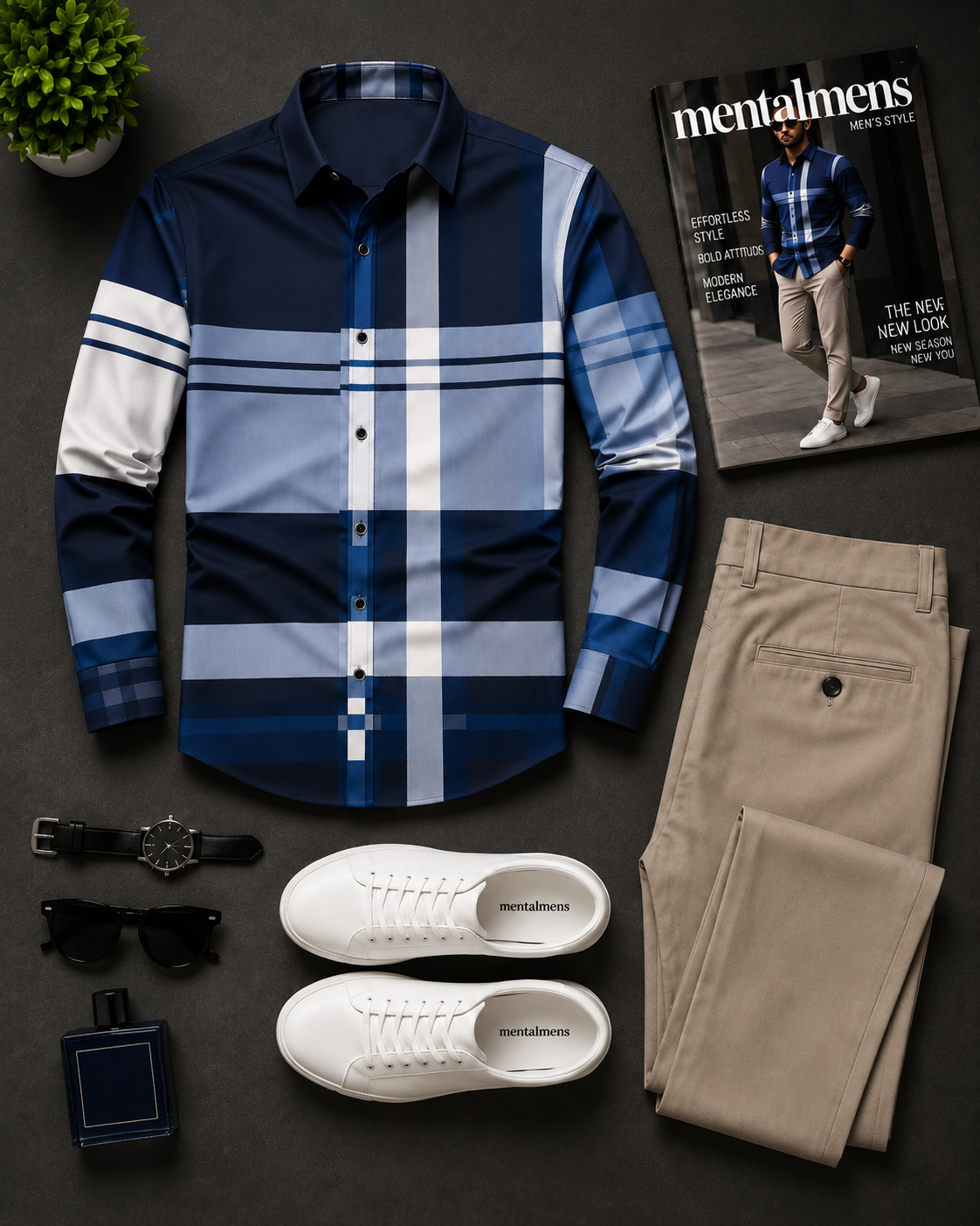 Men's Casual Color Matching Oatmeal Long Sleeves Polo Shirt & Denim Blue Jeans Pants Two Piece Set