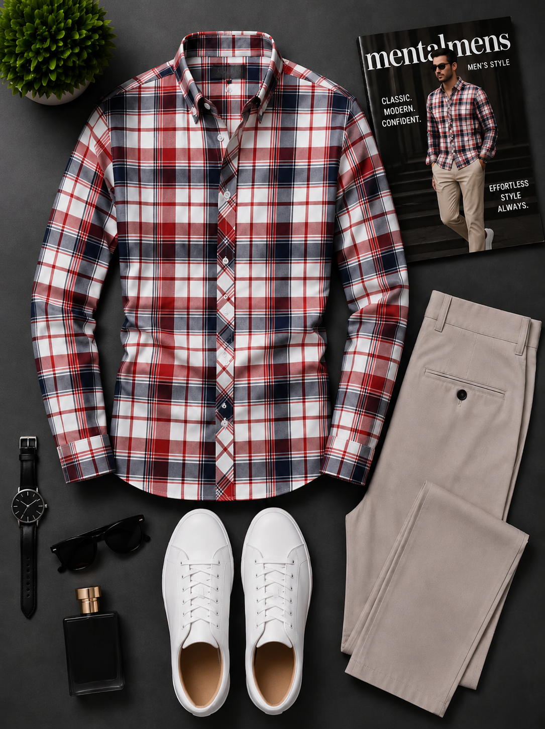 Men's Casual Color Matching Oatmeal Long Sleeves Polo Shirt & Denim Blue Jeans Pants Two Piece Set