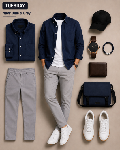 Men's Casual Long Sleeves Shirt & Chinos Pants Two‑Piece Set