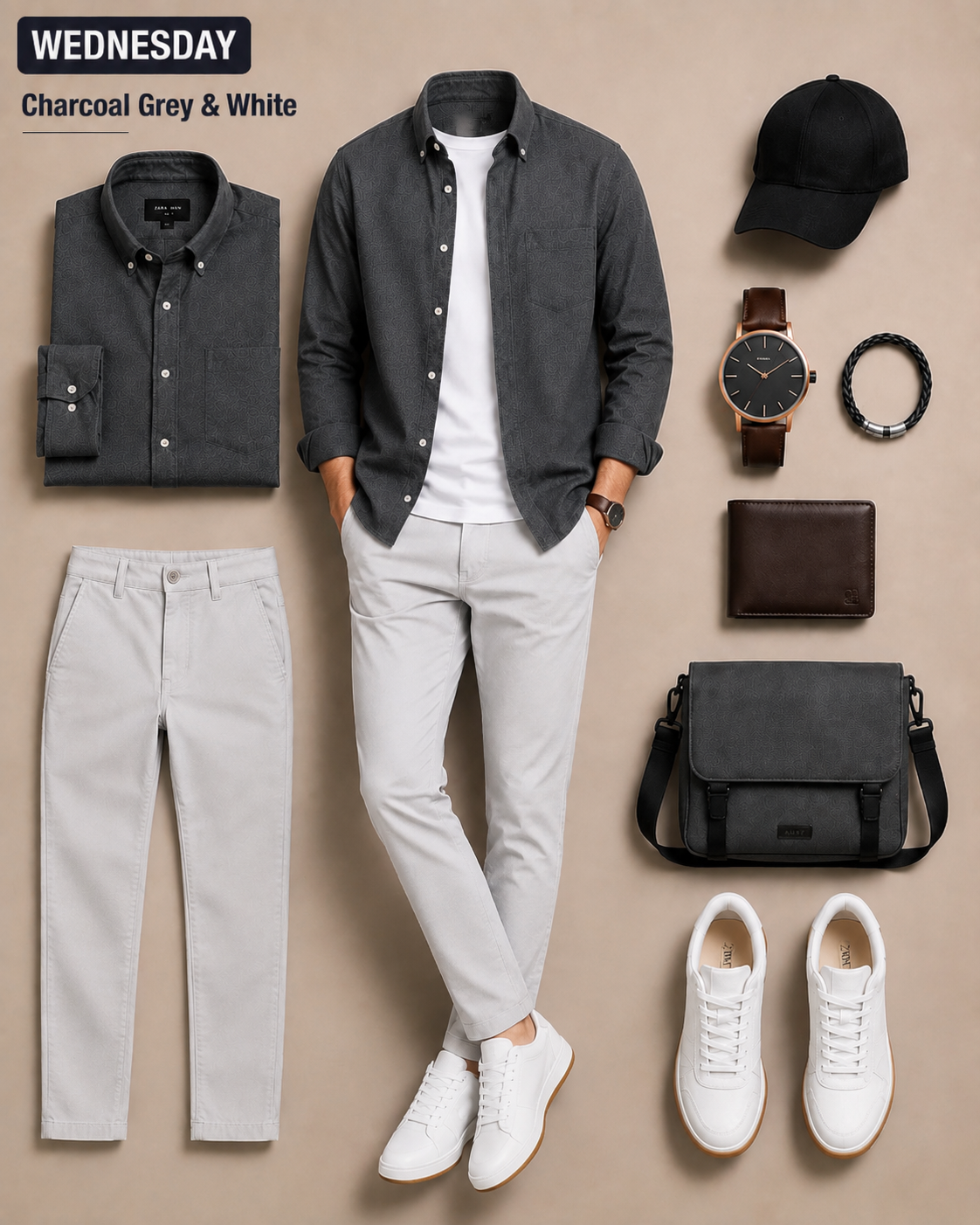 Men's Casual Long Sleeves Shirt & Chinos Pants Two‑Piece Set