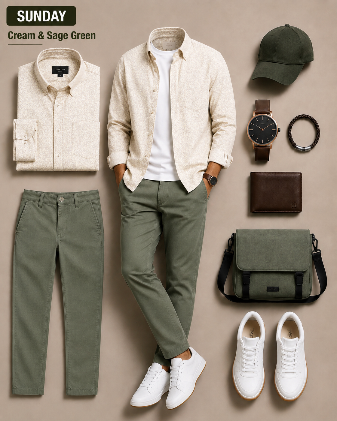 Men's Casual Long Sleeves Shirt & Chinos Pants Two‑Piece Set