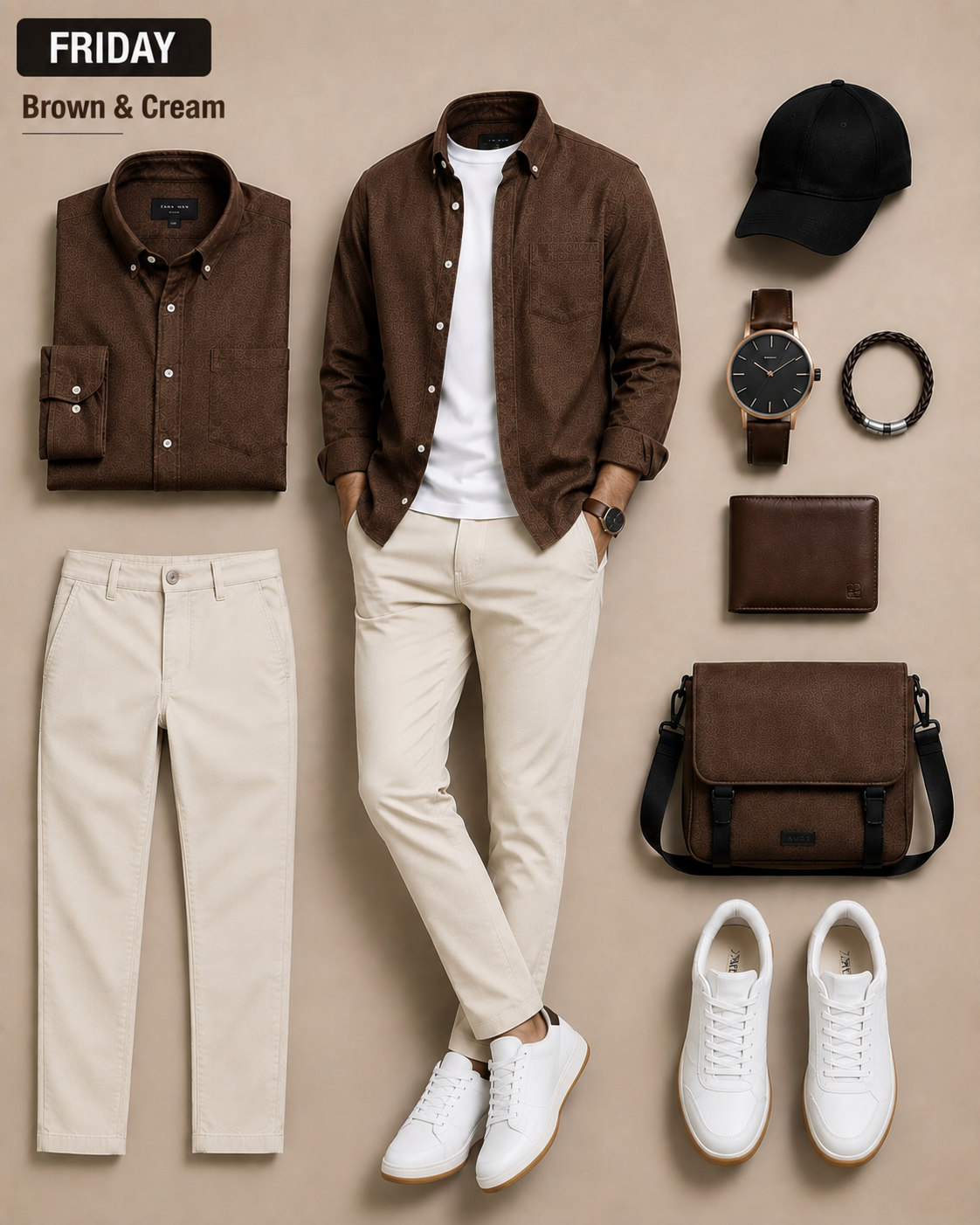 Men's Casual Long Sleeves Shirt & Chinos Pants Two‑Piece Set