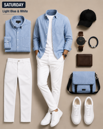 Men's Casual Long Sleeves Shirt & Chinos Pants Two‑Piece Set