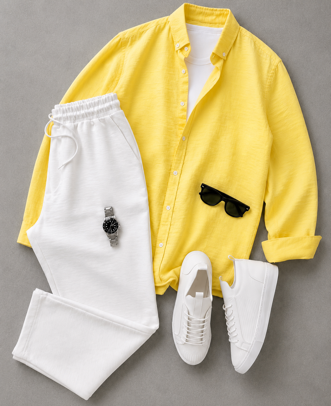 Men's Solid Color Long Sleeves Shirt & Drawstring Pants Two‑Piece Set