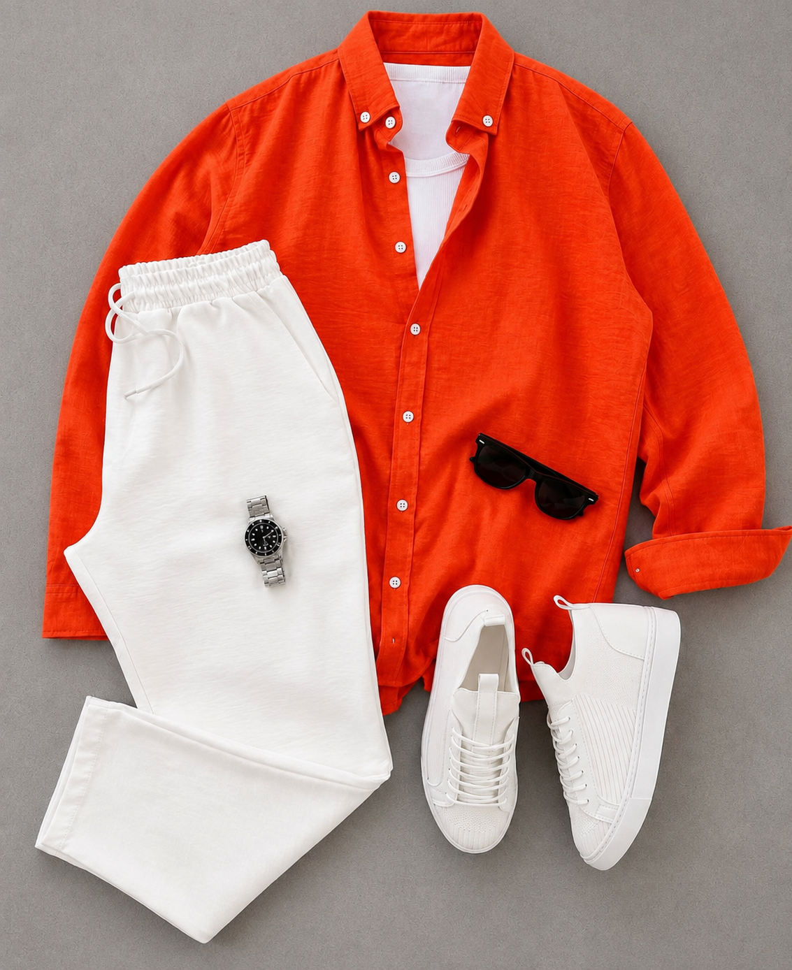 Men's Solid Color Long Sleeves Shirt & Drawstring Pants Two‑Piece Set