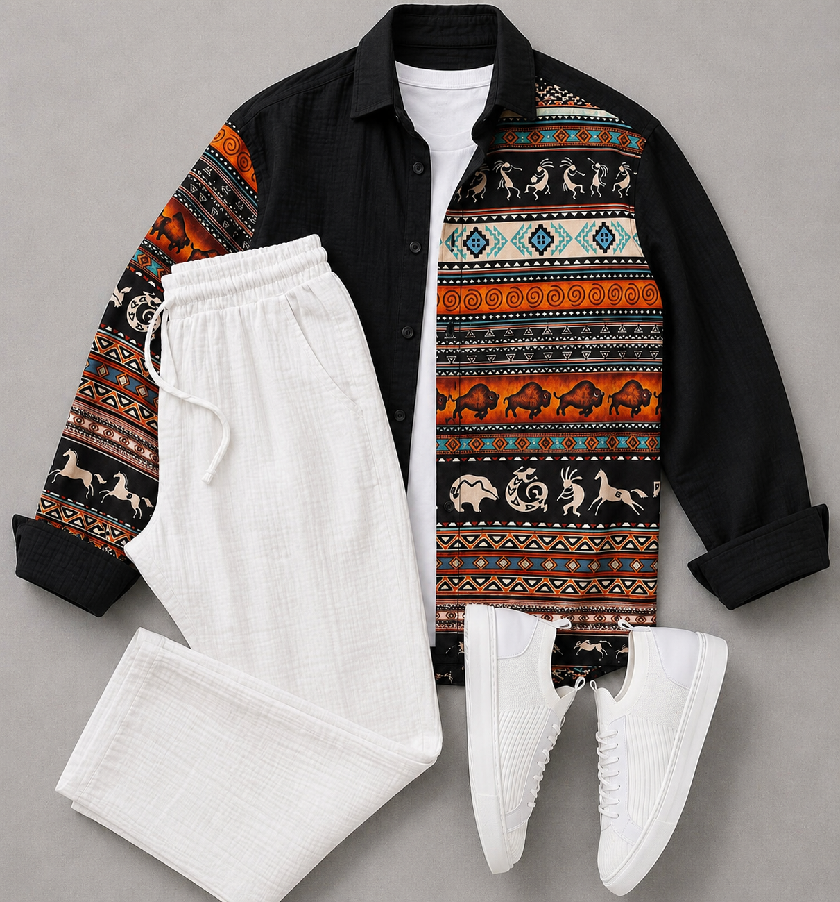 [Copy]Men's Casual Long Sleeves Shirt & Chinos Pants Two‑Piece Set