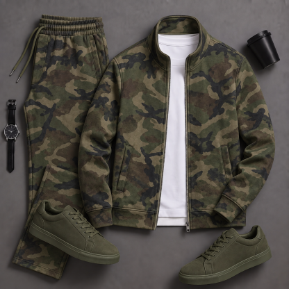 Men's Causal Stand Collar Jacket & Pants Two-Piece Sets