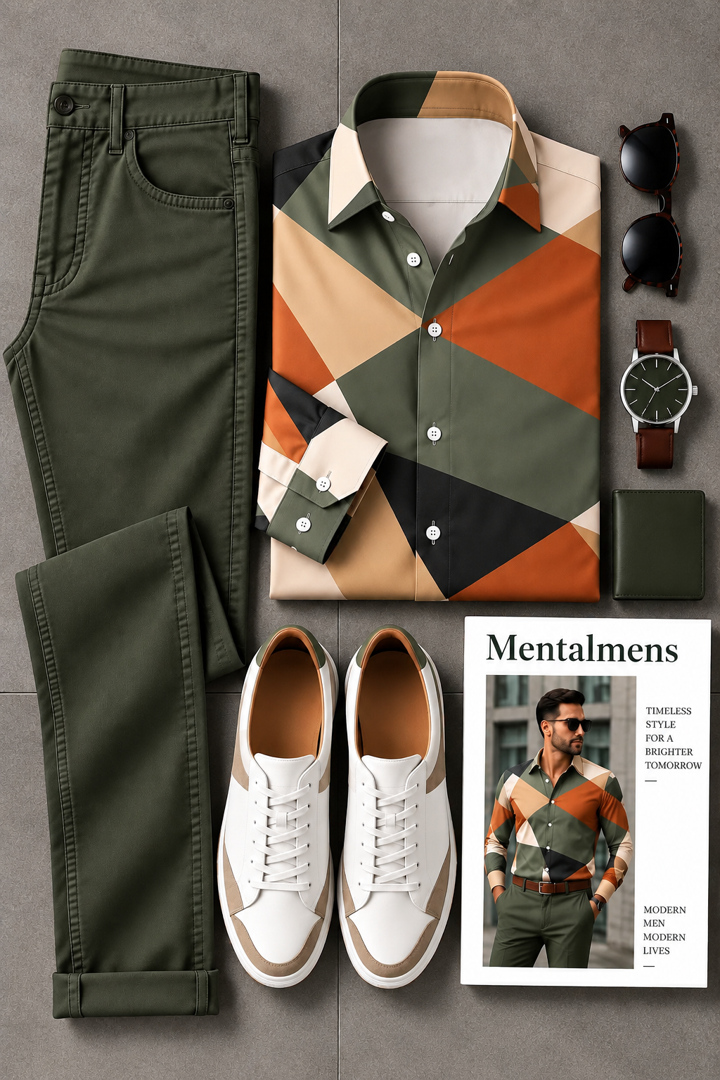 Men's Casual Color Matching White Long Sleeves Shirt & Denim Blue Jeans Pants Two Piece Set