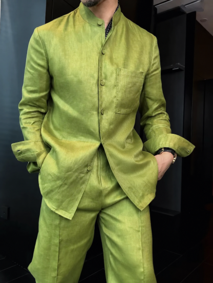 Premium Linen Mandarin Collar 2-Piece Suit | Old Money Style Breathable Set for Men