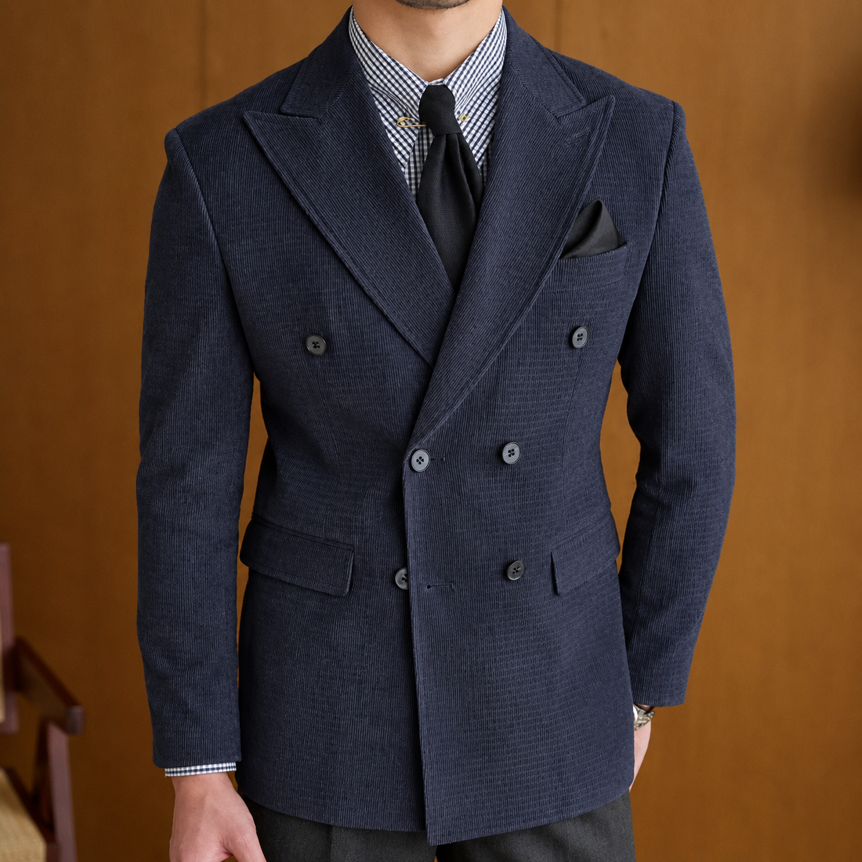 Men's Waffle Texture Double Breasted Blazer