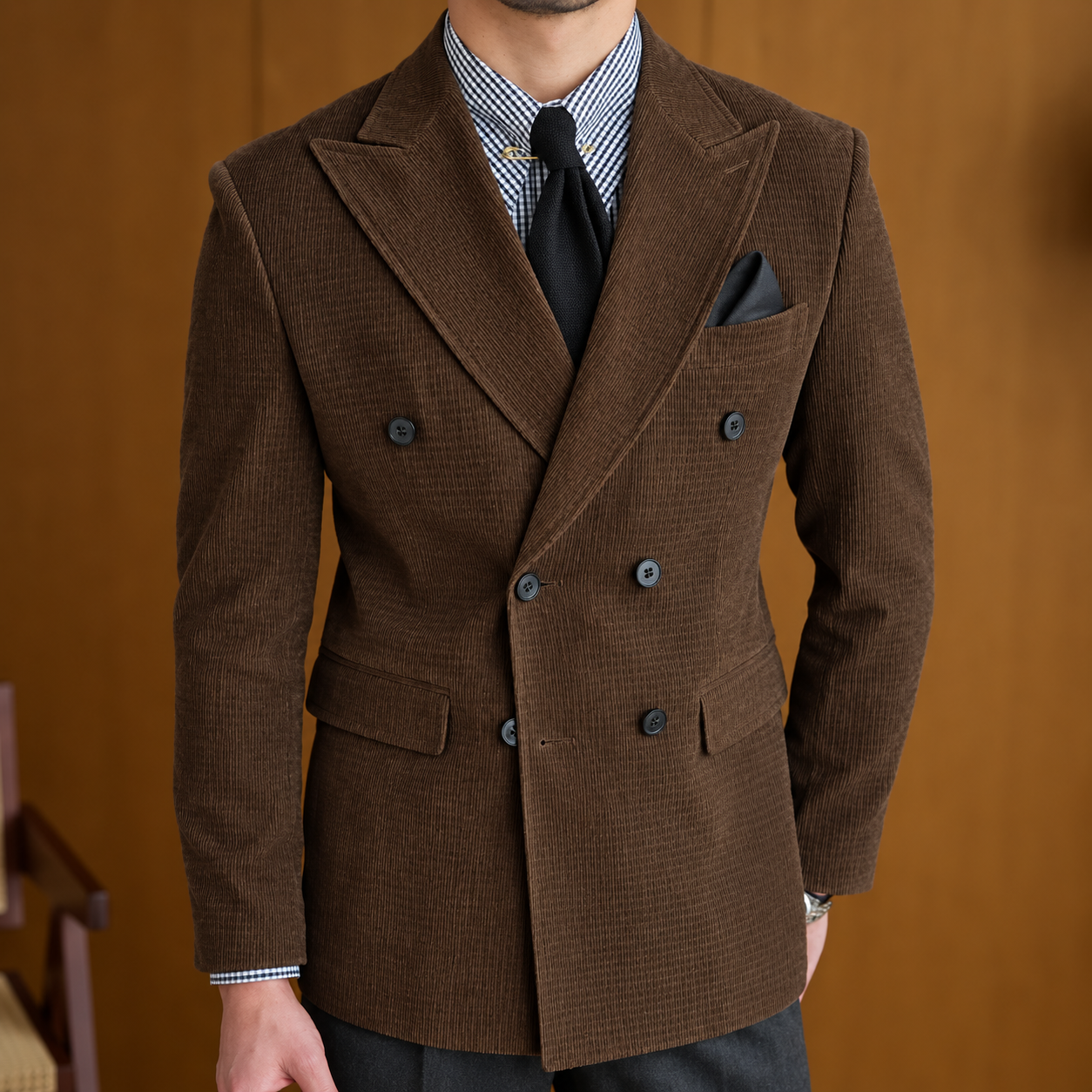 Men's Waffle Texture Double Breasted Blazer