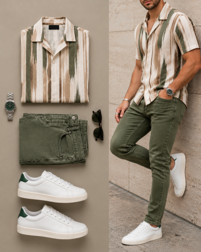 Men's Floral Short-Sleeve Shirt & Jeans Pants Two-Piece Set