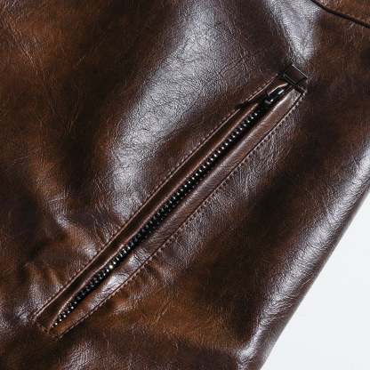 Men's Vintage Distressed Zipper PU Leather Jacket