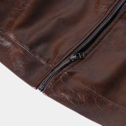 Men's Vintage Distressed Zipper PU Leather Jacket