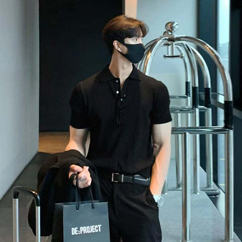 Textured Knit Lapel Polo