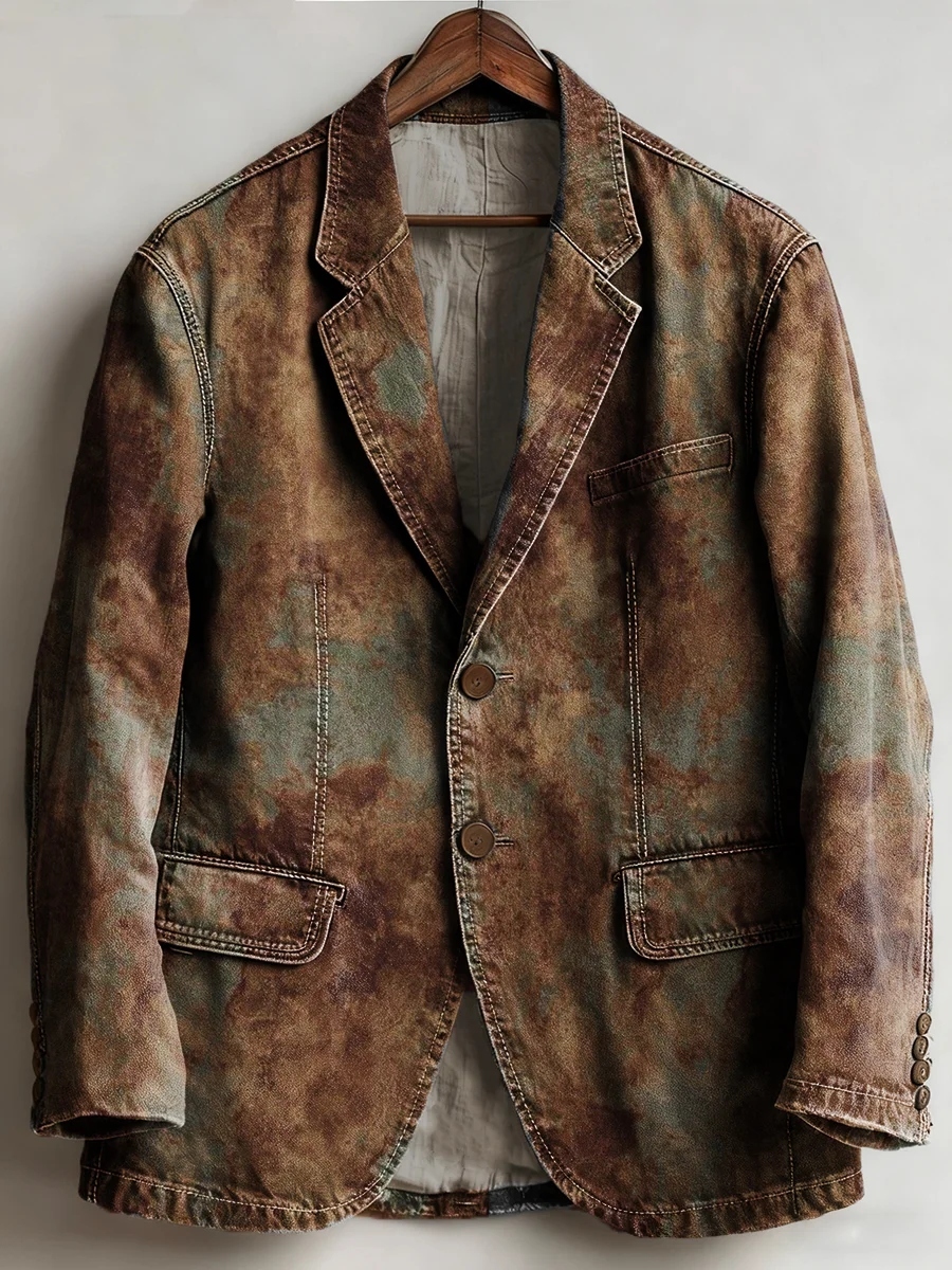 Gradien Coffee Vintage Retro Denim Floral Blazer