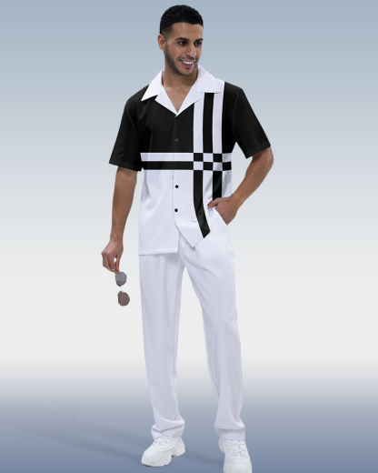 Men's Check Print Short Sleeve Walking Suit