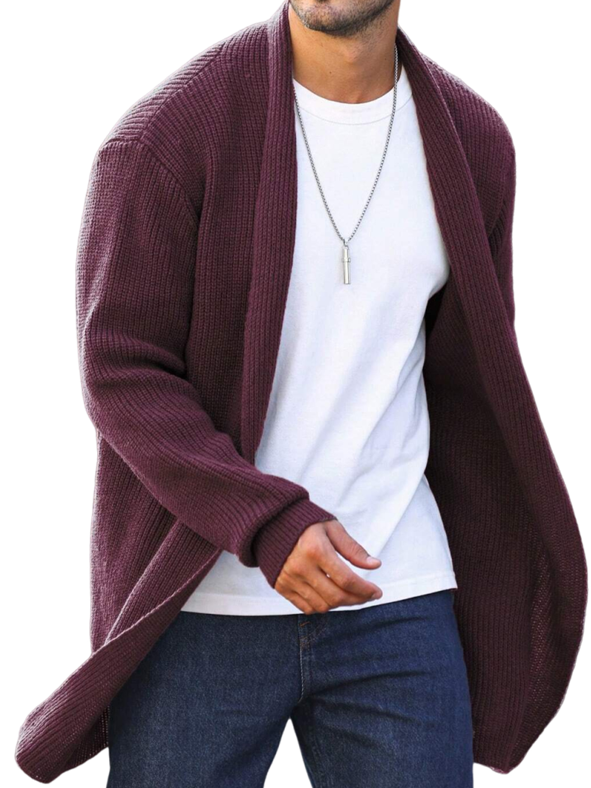 Men's Casual Basic Mid-length Knitted Sweater Cardigan Jacket