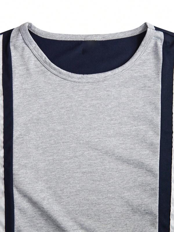  Men's Color Block Print Short Sleeve Athletic Walking Suit