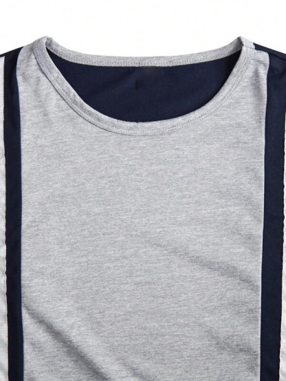  Men's Color Block Print Short Sleeve Athletic Walking Suit