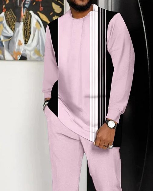 Suitmens Men's Vertical Stripe Long Sleeve Athletic Walking Suit 282