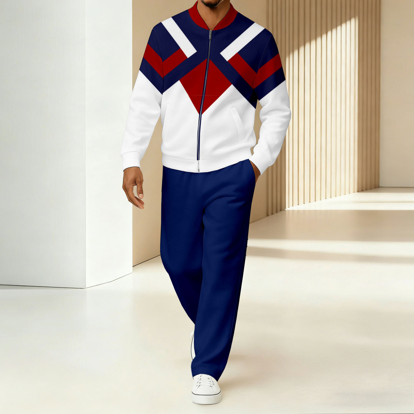 Men's Minimalist Color-Block Jacket Sports Jogging Set