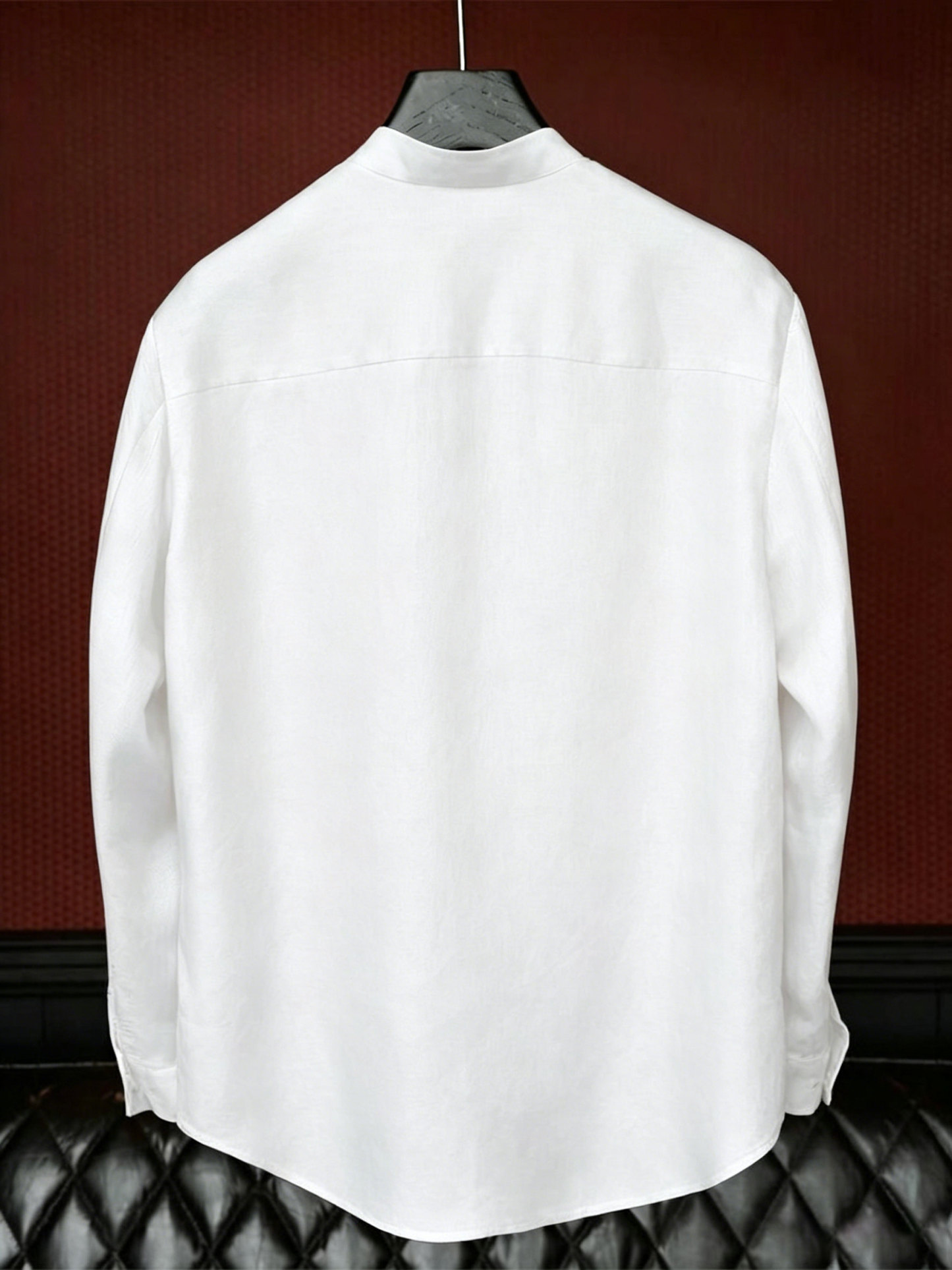 Premium Linen-Blend Mandarin Collar Suit-White