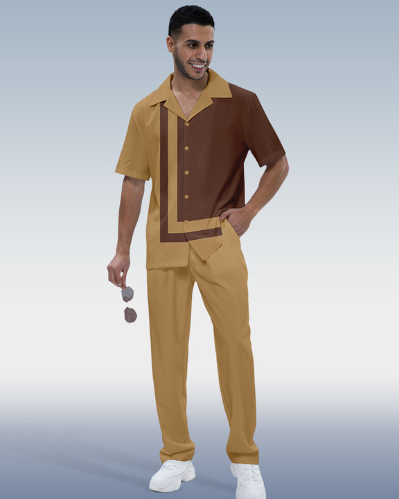 Men's Colorblock Short Sleeve Shirt Walking Set