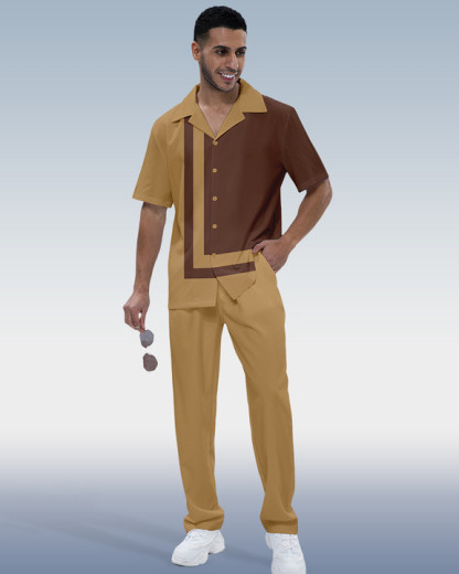 Men's Colorblock Short Sleeve Shirt Walking Set