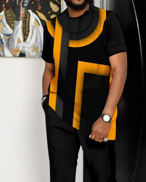 Suitmens Men's Contrasting Printed Short-Sleeved Suit 192