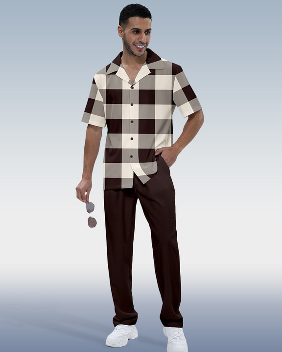 Men's Colorblock Check Short Sleeve Shirt Walking Set