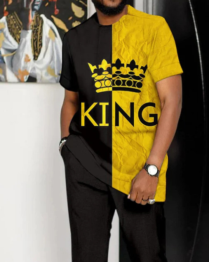 Men's Color Block Print Long Sleeve Sports Walking Suit