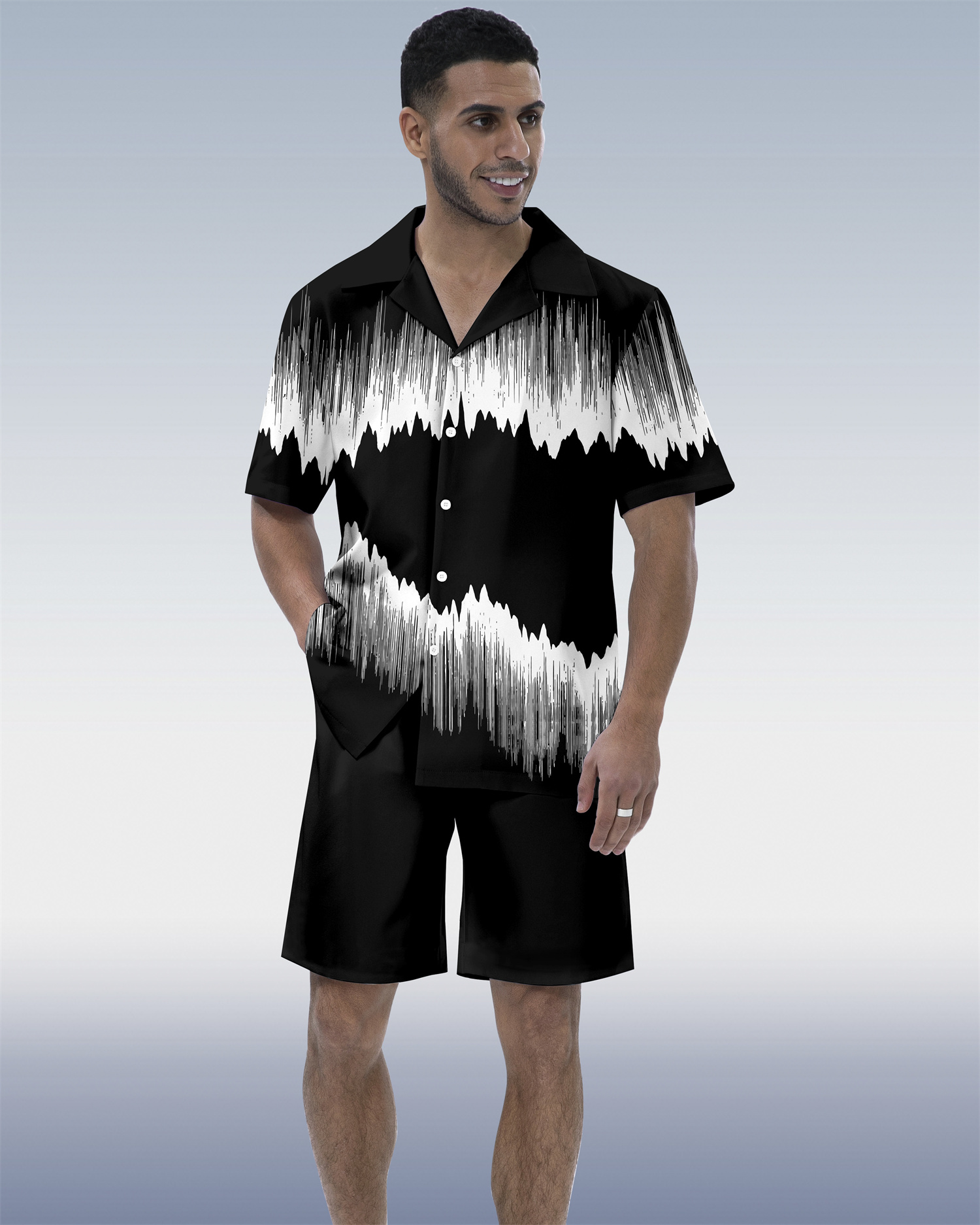 Men's Abstract Art Contrast Geometric  Print Short Sleeve Set