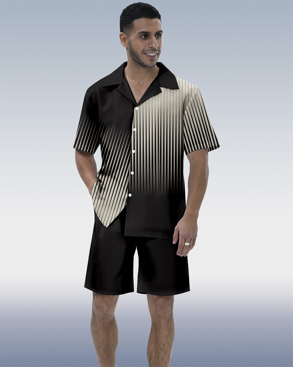 Men's Geometric Abstract Art Short Sleeve Shirt Set