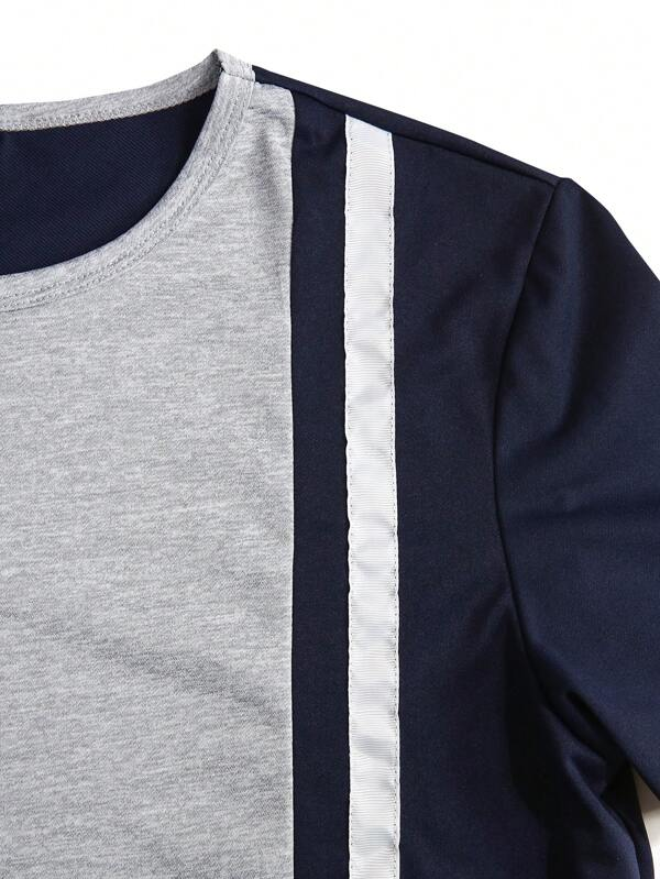  Men's Color Block Print Short Sleeve Athletic Walking Suit