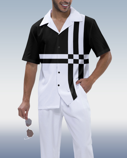 Men's Check Print Short Sleeve Walking Suit