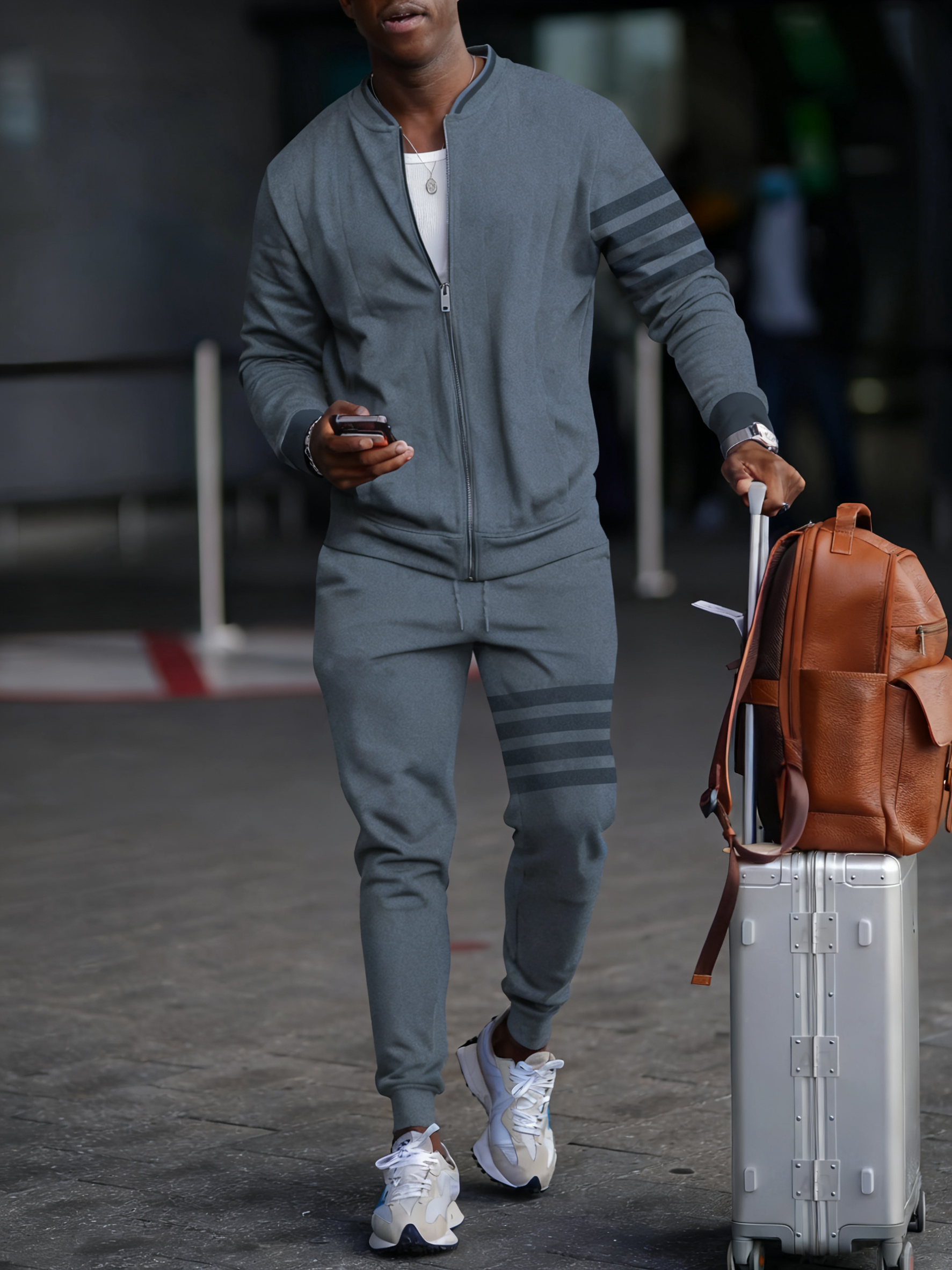 Men's Minimalist Color-Block Jacket Sports Jogging Set Men's fashion casual geometric print zipper jacket set