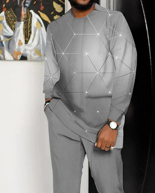 Men's Sequin Print Long Sleeve Sports Walking Suit