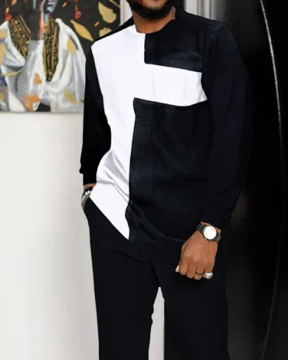 Men's Casual Color Blocking Long Sleeve Walking Suit